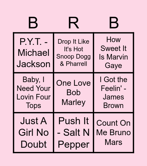 Baby Ruffin Music Bingo Card