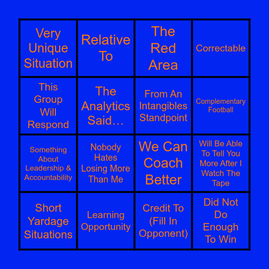 Billy Napier’s Post Game Interview Words & Phrases Bingo Card