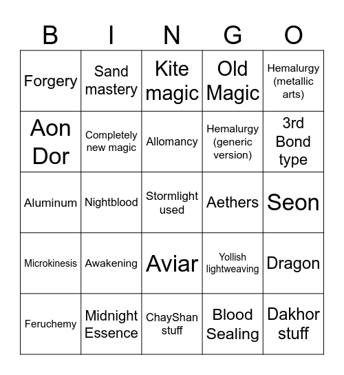 SP4 Bingo Card