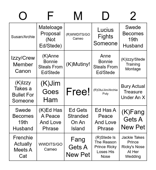 OFMD Season 2 Bingo Card