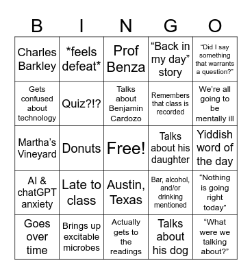 Torts With Strassfeld Bingo Card