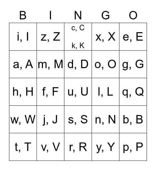 Alphabet BINGO! Bingo Card