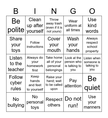 OLF BASP RULES Bingo Card