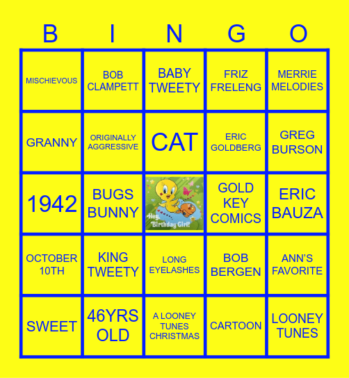 Ann’s Birthday Bingo Card