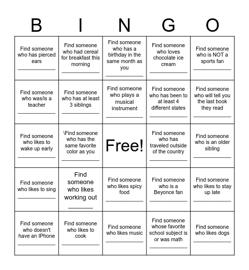 Untitled Bingo Card
