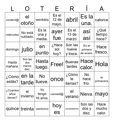 LOTERIA - PE Repaso Bingo Card