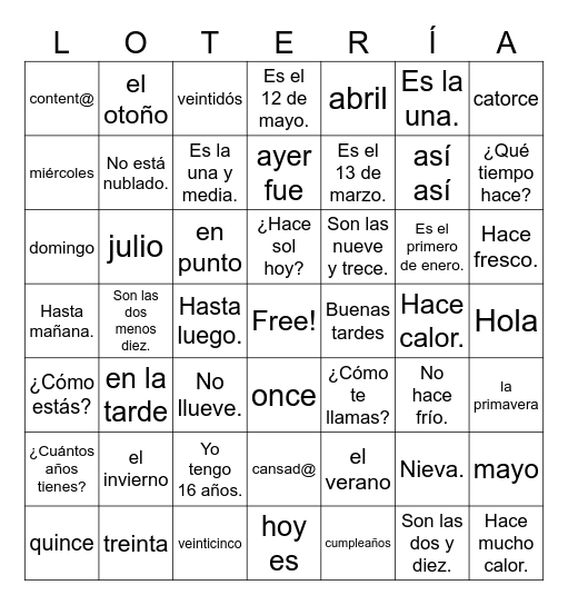 LOTERIA - PE Repaso Bingo Card