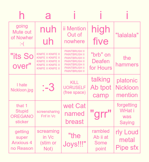 gelatin (all Time not Jus 2day) Bingo Card