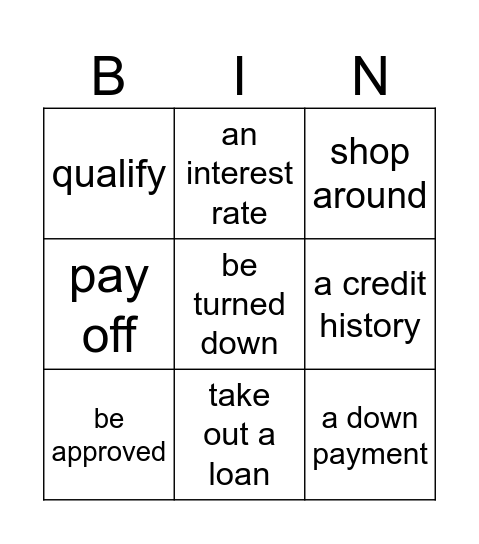 Start Up 6 Unit 2 Lesson 2: "Discuss Taking Out Loans" Bingo Card