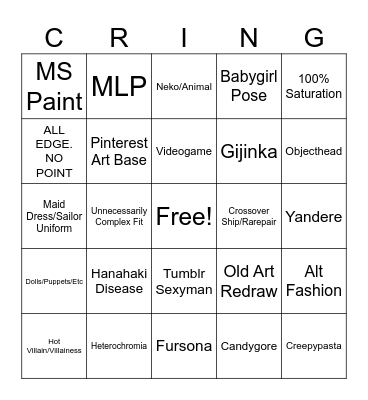 CRINGE 5x5 Bingo Card