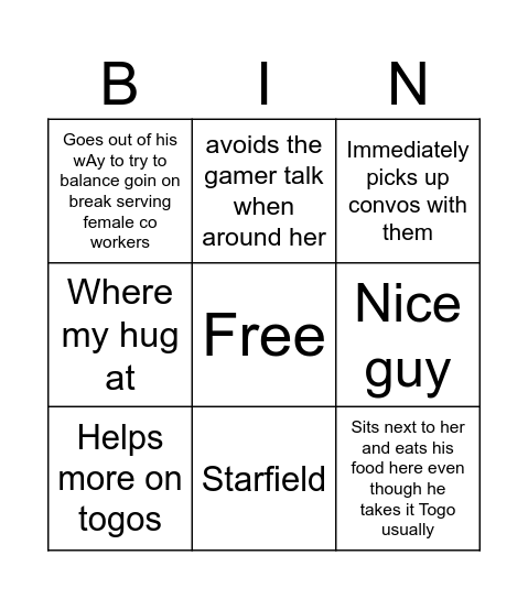 Tyler Rizz card Bingo Card