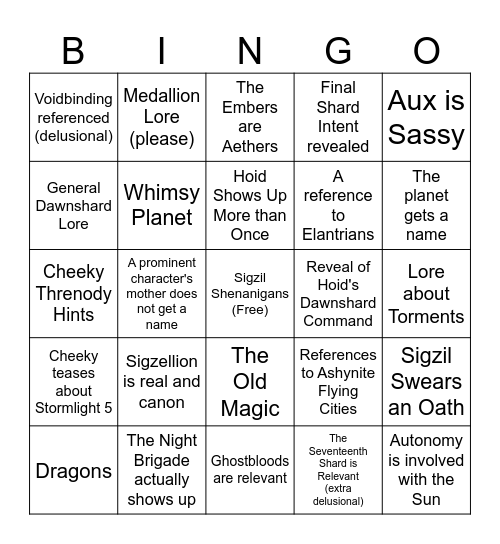 Secret Project 4 Bingo Card
