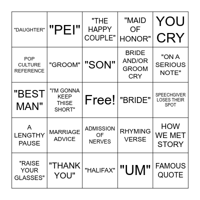 WEDDING SPEECH BINGO Card