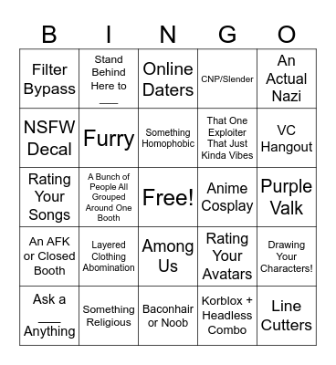 Rate My Avatar Bingo Card