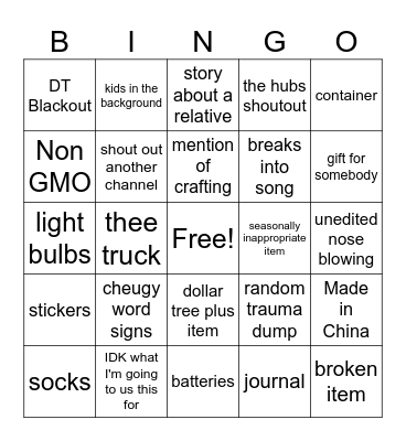 Dollar Tree Bingo Card