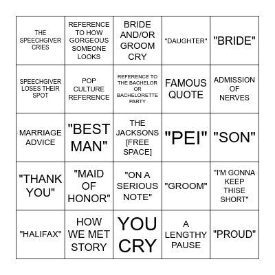 WEDDING SPEECH BINGO Card