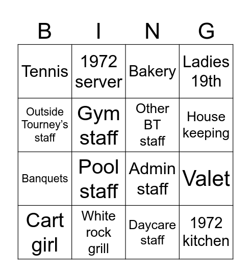 BENT TREE BINGO Card