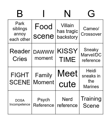 Supervillain Rehabilitation Project Bingo Card
