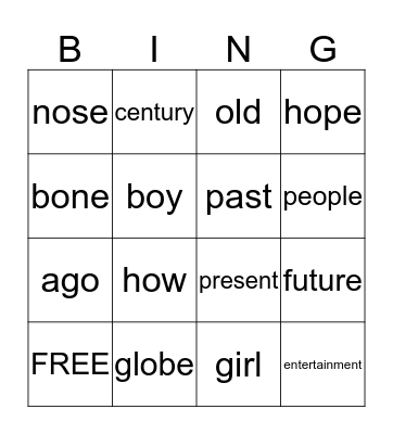 Now and Then Bingo Card
