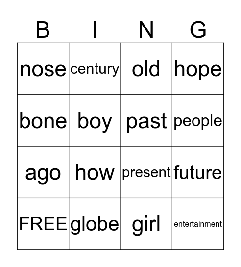 Now and Then Bingo Card