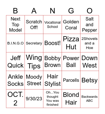 Birthday Bango Bingo Card