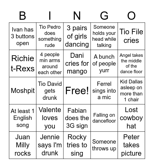 N&J Wedding Bingo Card