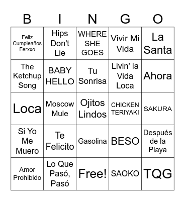 Spanish Song Bingo! Bingo Card