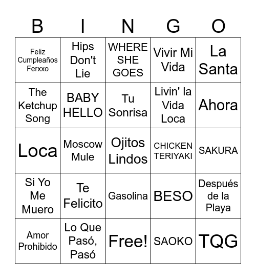 Spanish Song Bingo! Bingo Card