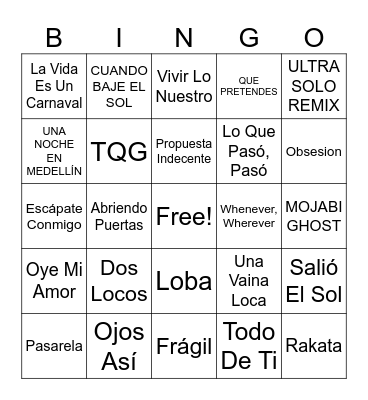 Spanish Bingo Card