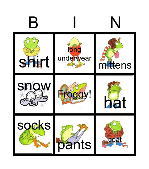 Froggy gets dressed Bingo Card