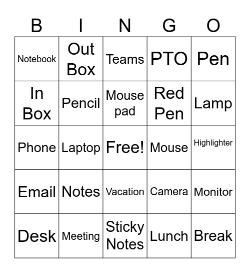 Office Words Bingo Card