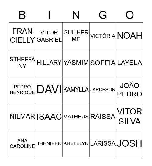 NOMES DAS CRIANÇAS DO 1º ANO C Bingo Card