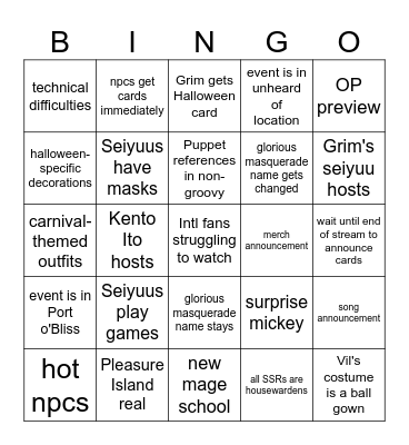 2023 Halloween TWST Abema Channel Stream Bingo Card