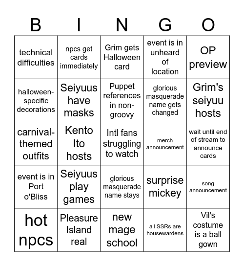 2023 Halloween TWST Abema Channel Stream Bingo Card