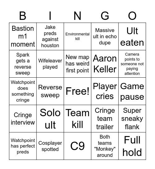 Drexel OWL GF Watch party Bingo Card