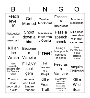 Skyrim Randomizer Bingo Card