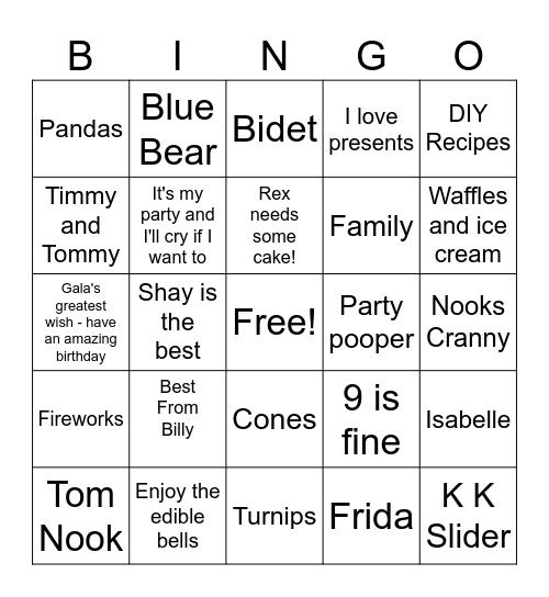 Animal Crossing Celebrates Avi Bingo Card