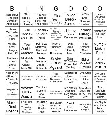 Emo Bingo Card