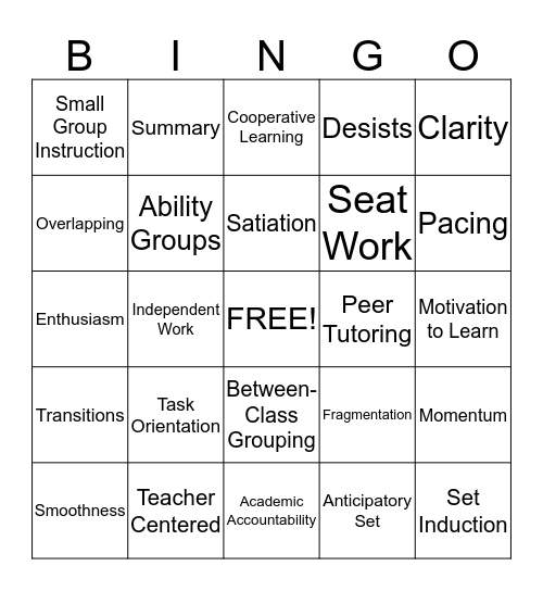 Chapter 8 Bingo Card