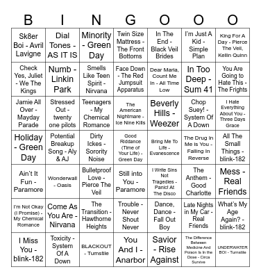 Emo Bingo Card