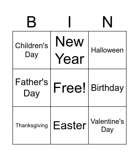 Let's celebrate! Bingo Card