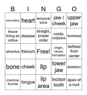 Medical Terminology Bingo Card