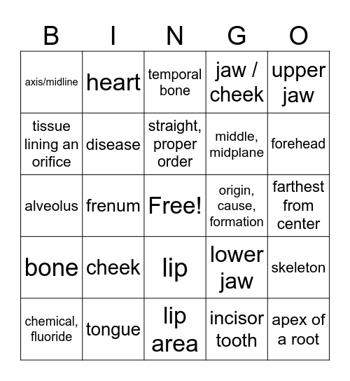 Medical Terminology Bingo Card