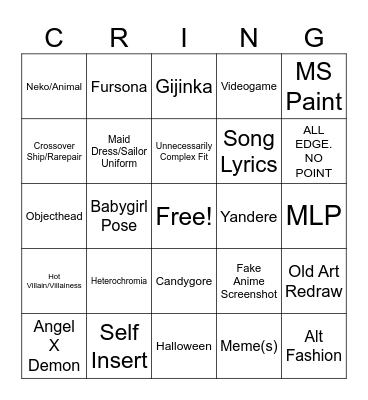 Custom Cringe Bingo Card