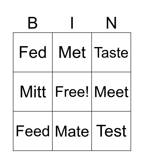 Pronunciation-Long-Short-Vowels Bingo Card