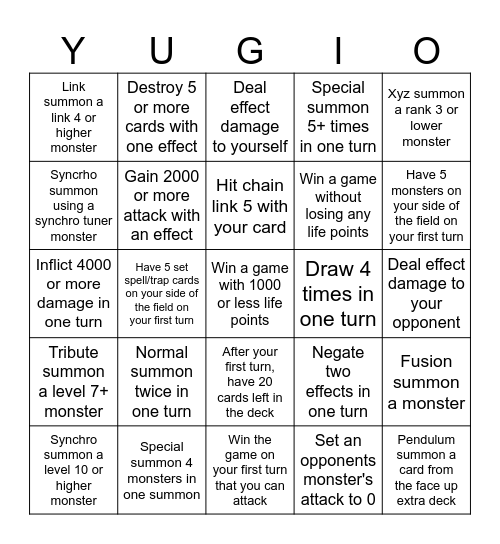 Yugioh bingo Card