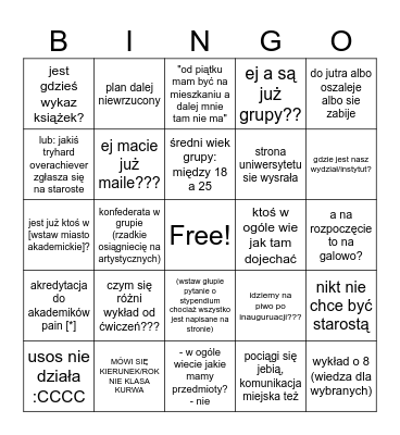 1ST TIME STUDENT INSANITY BINGO Card