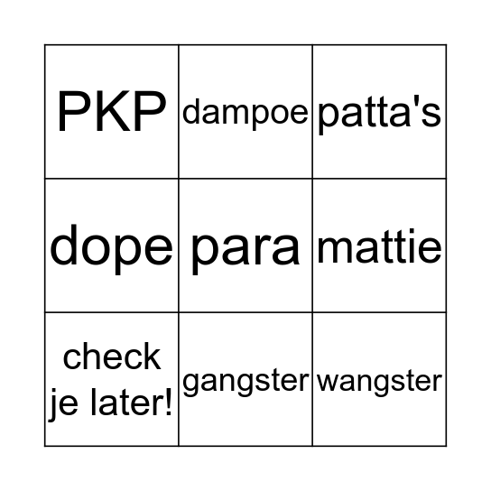 Straattaalbingo Card