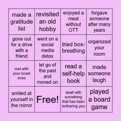 MENTAL HEALTH BINGO Card