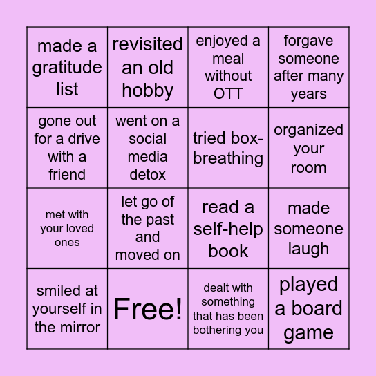 MENTAL HEALTH BINGO Card